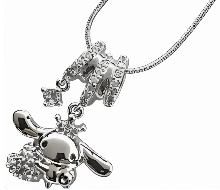 Cadena de acero quirurgico con dije cinnamoroll con micro pave cristal 40cm + 5cm